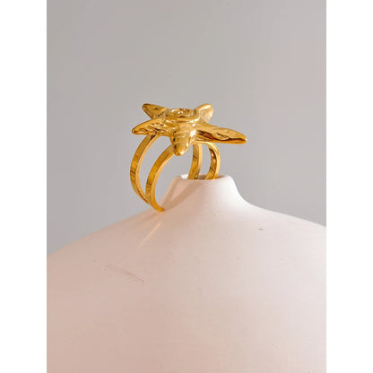 316L Stainless Steel Starfish Open Ring Adjustable 18K Gold PVD Plated Metal Summer Personalized Jewelry for Holiday