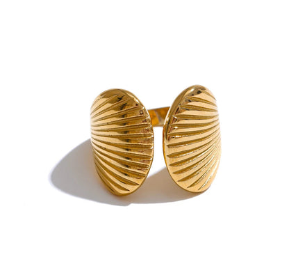 High Quality Stainless Steel Metal Shell Stripe Geometric Open Adjustable Ring Texture Fashion Summer Holiday Jewelry
