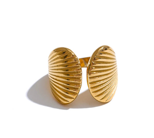 High Quality Stainless Steel Metal Shell Stripe Geometric Open Adjustable Ring Texture Fashion Summer Holiday Jewelry