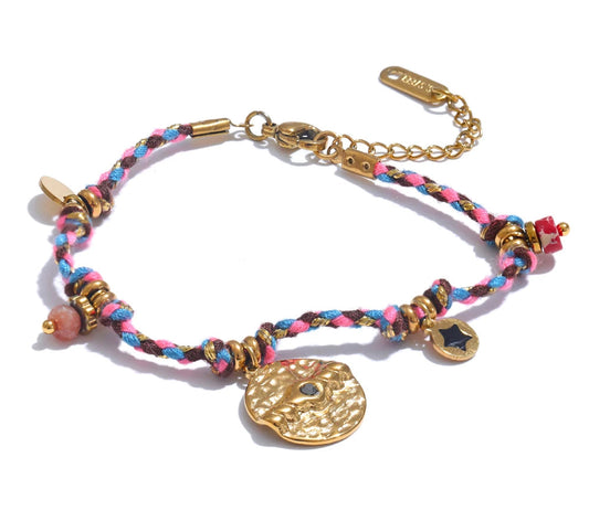 Vintage Stainless Steel Colorful Rope Braided Handmade Bracelet Bangle for Women Wrist Fashion Jewelry Wholesale Gift