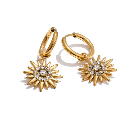 Exquisite Inlaid Zirconia Sun Drop Hoop Earrings for Women Stainless Steel Delicate Daily Jewelry Hypoallergenic