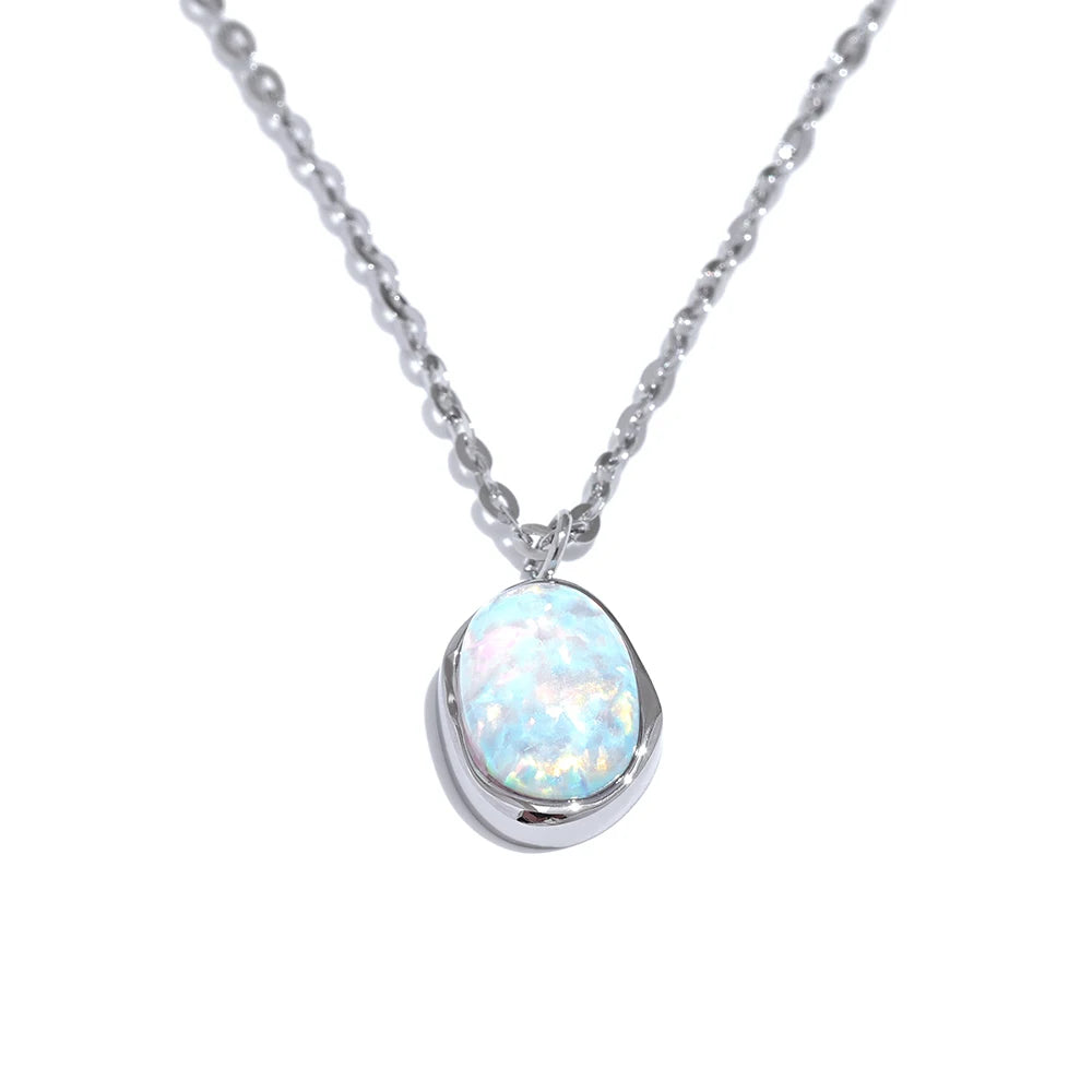 Exquisite Stylish Processed Opal Stone Minimalist Small Chic Pendant Necklace 18k Gold Plated Jewelry for Women Gift