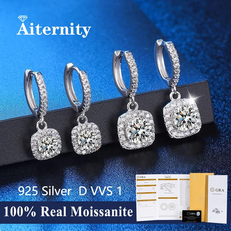 Fine Jewelry 100% 925 Silver D VVS1 Pass Diamond Tester Pen Moissanite Stud Earrings For Women 2 GRA Certificates Moissanite