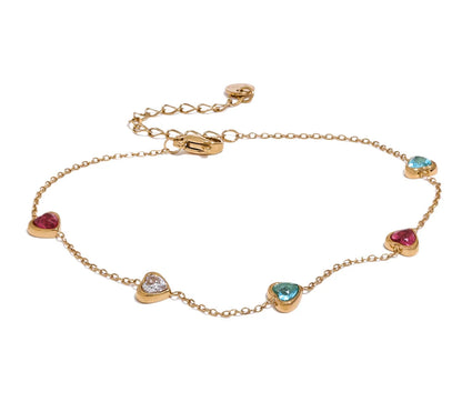 Colorful White Heart Cubic Zirconia Chain Stainless Steel Trendy Anklet for Women Fashion Delicate Summer Jewelry New