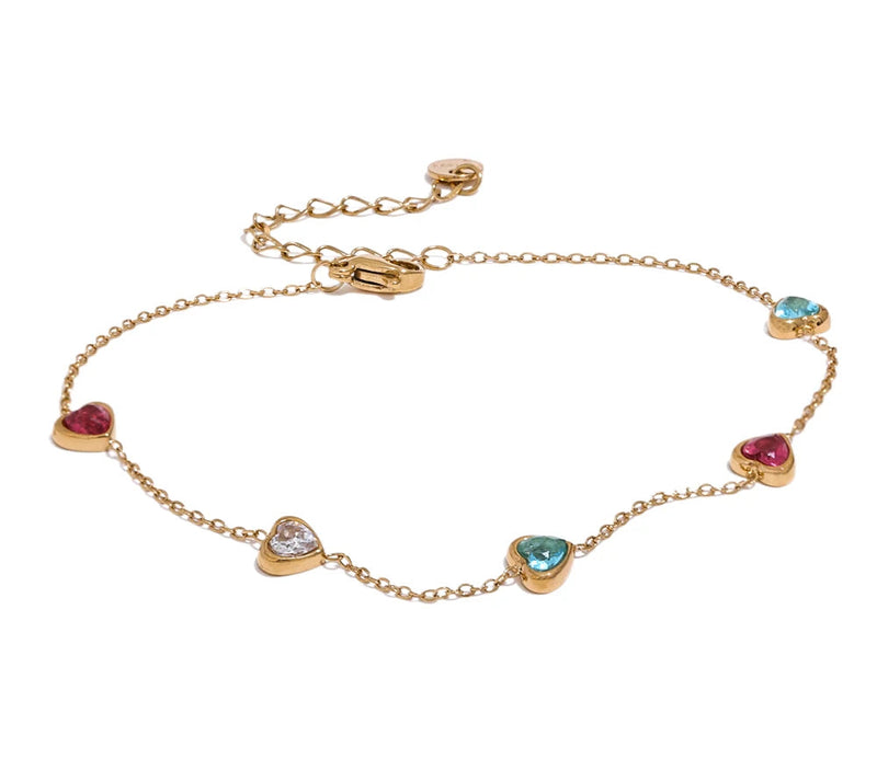 Colorful White Heart Cubic Zirconia Chain Stainless Steel Trendy Anklet for Women Fashion Delicate Summer Jewelry New