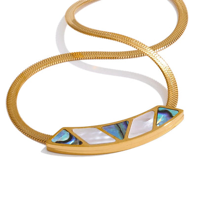 Shell Pendant Necklace Snake Chain Stainless Steel Golden Collar Jewelry Water Resistant PVD Accessories
