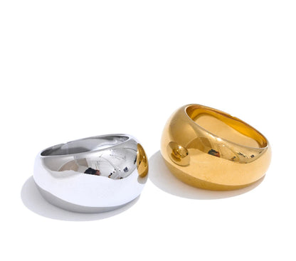 6789# High Quality Textured Minimalist Stainless Steel Glossy Smooth Metal Chunky Ring 18K PVD Plated Classic Jewelry Gift