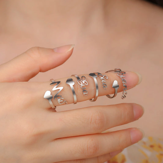 Custom Double First Name Finger Ring For Women Men Personalized Rings Couple Family Gift Gold Color Stainless Steel Jewelry
