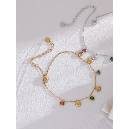 Colorful Shiny Cubic Zirconia Shell Stainless Steel Summer Anklet Fashion Trendy Foot Chain Jewelry for Women Bijoux Femme