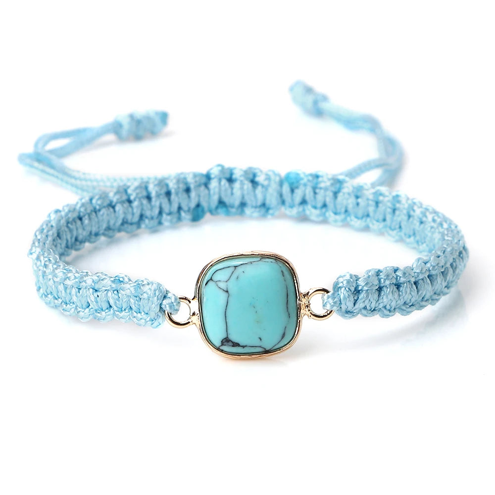 Bohemian Blue Rope String Bracelet Natural Stone Pendant Adjustable Bracelets