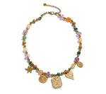 Arrivals Handmade Jewelry Colorful Natural Stone Chain Flower Eye Square Drop Necklace Stainless Steel Waterproof Necklace