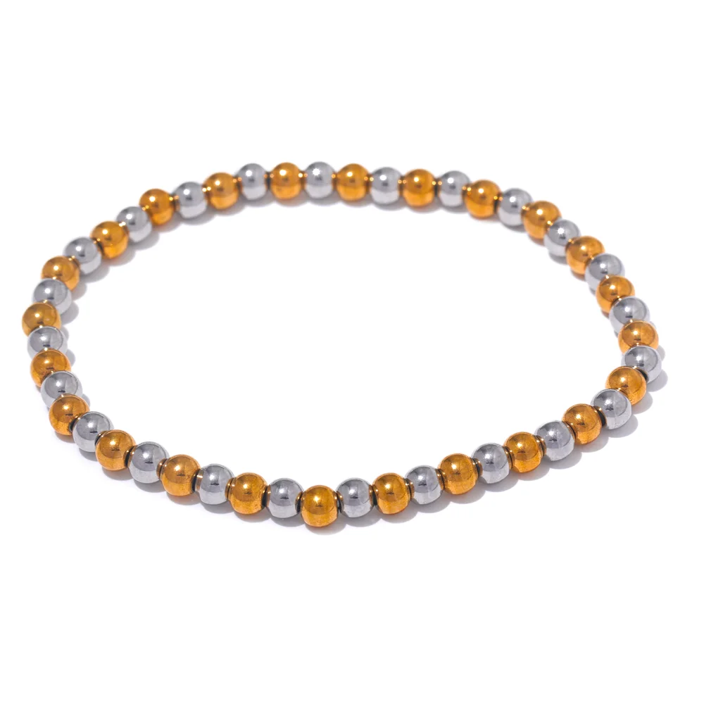 3/4/5/6 MM Stainless Steel Beads Daily Handmade Elastic Bracelet Bangle Waterproof Wrist Wholesale Gold Color Jewelry Men