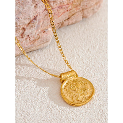 Exclusive Waterproof 12 Constellation Pendant Necklace Stainless Steel Hammered Vintage Golden 18K Plated Fashion Jewelry