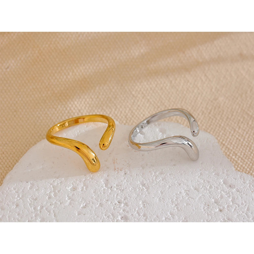 Minimalist New Style Stainless Steel Open Chic Adjustable Ring Fashion Thin Finger Korean High Quality Jewelry 18K Golden