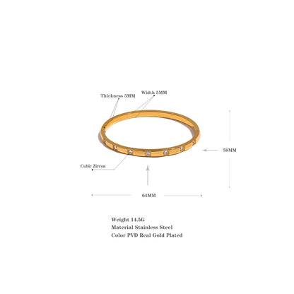 Stylish Cubic Zirconia Stainless Steel Wrist Bangle Bracelet 18K Gold Plated Waterproof Jewelry for Women Charm Fashion