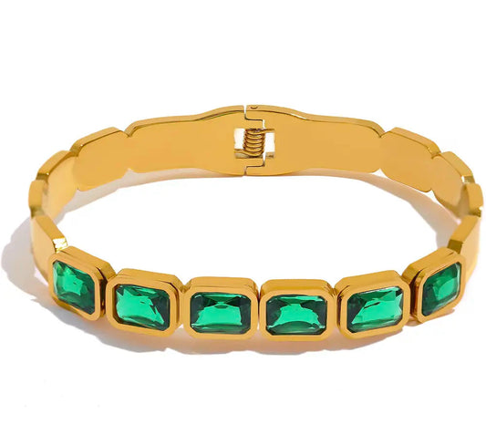 Bling Green White Cubic Zirconia Bracelet Bangle Stainless Steel Waterproof Trend High Quality Fashion Jewelry Women Party
