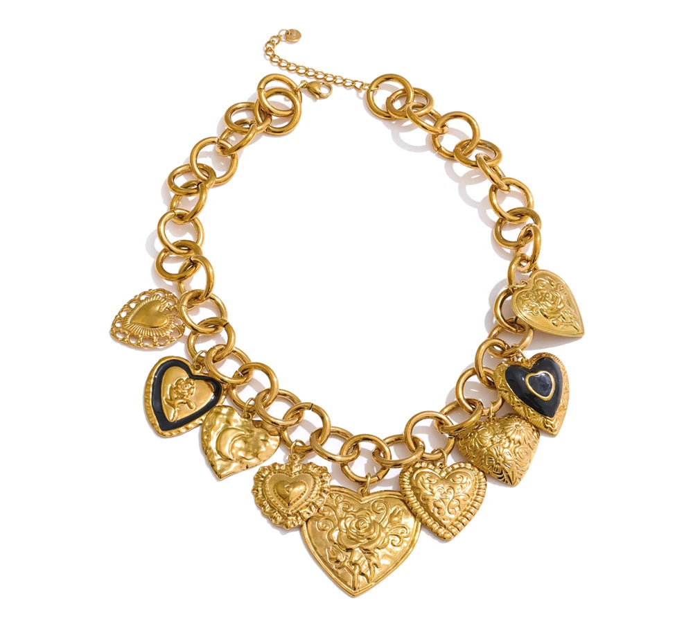 Statement Stainless Steel Charms Heart Pendant Necklace Waterproof 18K Gold PVD Plated Stainless Steel Collar Jewelry 2025