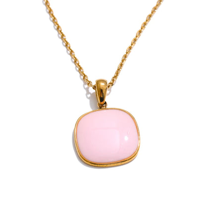 Candy Color Sweet Square Pendant Necklace Stainless Steel Gold Color PVD Plated Basic Fashion Jewelry for Women for Girl