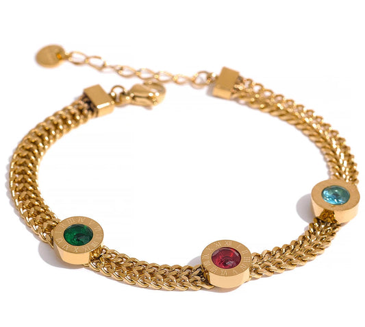 Colorful White Cubic Zircon Stainless Steel Charm Gold Color Cuban Chain CZ Bracelet Bangle Women Trendy Classic Jewelry