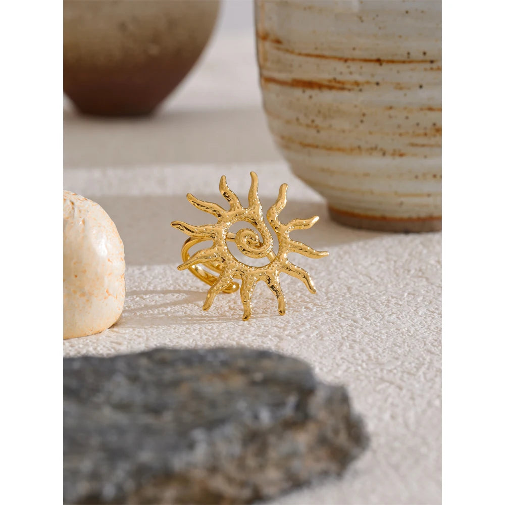 Hot Style Metal Sun Adjustable Ring for Women 18K Gold Color Stainless Steel Trending Daily Finger Jewellery Gift