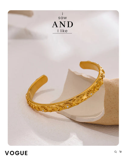 Golden Stainless Steel Moon Star Sun Bangle Bracelet  Stylish Metal Open Wrist браслеты на руку женкие Party Gift