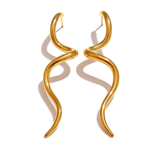 Minimalist Flowing Metal Geometric Long Stud Earrings Prevent Allergy Stainless Steel Statement Attractive Daily Jewelry
