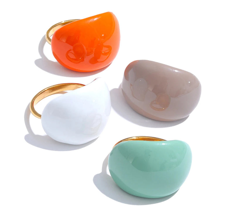Stainless Steel Fashion Joyful Candy Multi-Color Khaki Orange Blue White Enamel Ring Waterproof Adjustable Charm Jewelry