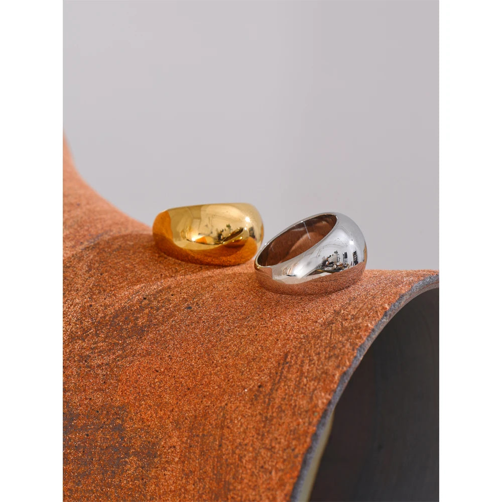 6789# High Quality Textured Minimalist Stainless Steel Glossy Smooth Metal Chunky Ring 18K PVD Plated Classic Jewelry Gift