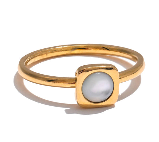 Natural Shell Square Thin Fashion Ring 316L Stainless Steel Gold Color Charm Chic Jewelry 18K PVD Plated Waterproof