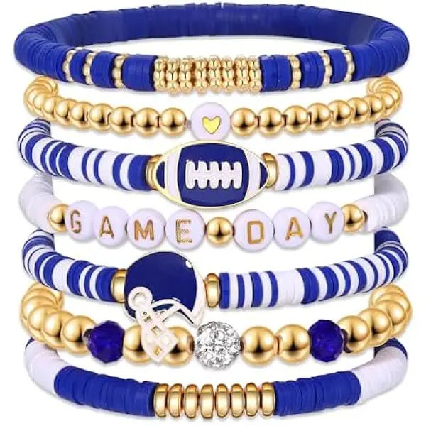 7pc/8pc/9pc Game Day Football Charm Bracelet: Stackable Sports Jewelry for Moms & Dads - Perfect for Football Fans