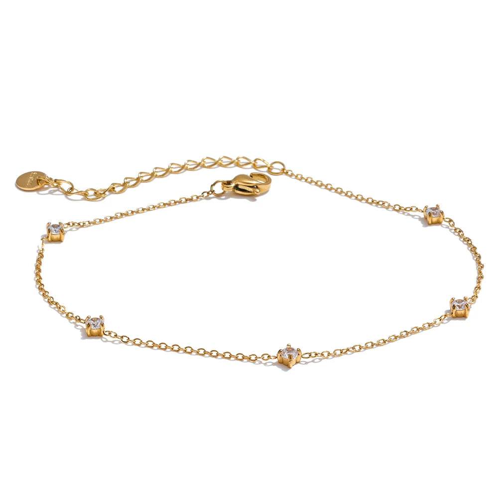 Stainless Steel Cubic Zirconia Necklace Anklet Bracelet Rust Proof Attractive Classic Bling Chic Thin Chain Jewelry