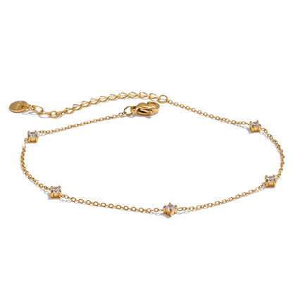Stainless Steel Cubic Zirconia Necklace Anklet Bracelet Rust Proof Attractive Classic Bling Chic Thin Chain Jewelry