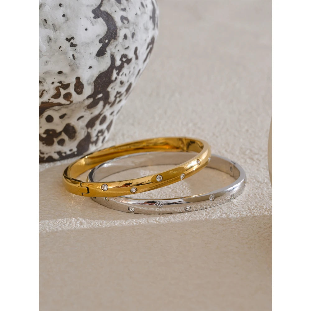Stainless Steel Cubic Zirconia Fashion Bracelet Bangle Gold Silver Color Waterproof High Quality PVD Jewelry for Women