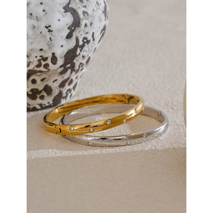 Stainless Steel Cubic Zirconia Fashion Bracelet Bangle Gold Silver Color Waterproof High Quality PVD Jewelry for Women