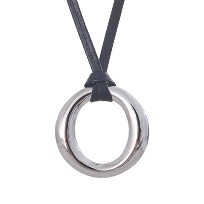 Long PU Leather Stainless Steel Round Pendant Fashion Bib Necklace Minimalist Tarnish Free for Women Stylish Trend Jewelry