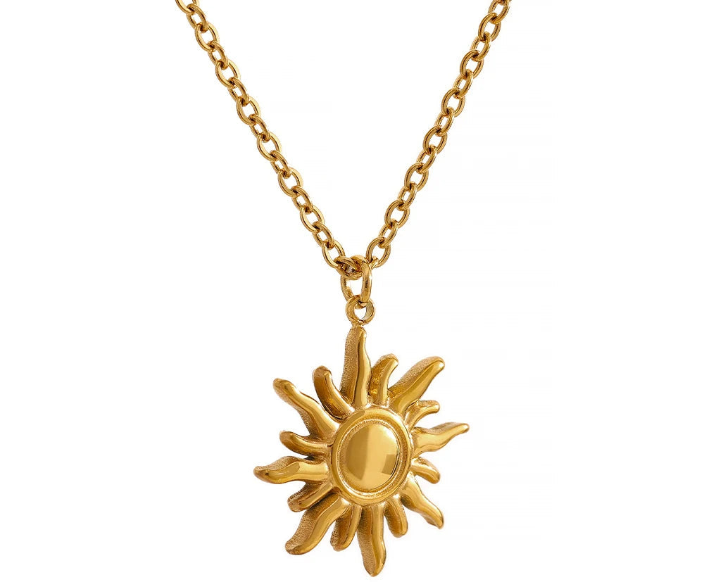 Stainless Steel Golden Casting Sun Pendant Necklace  Waterproof Simple Fashion Metal Texture Trendy Jewelry for Woman