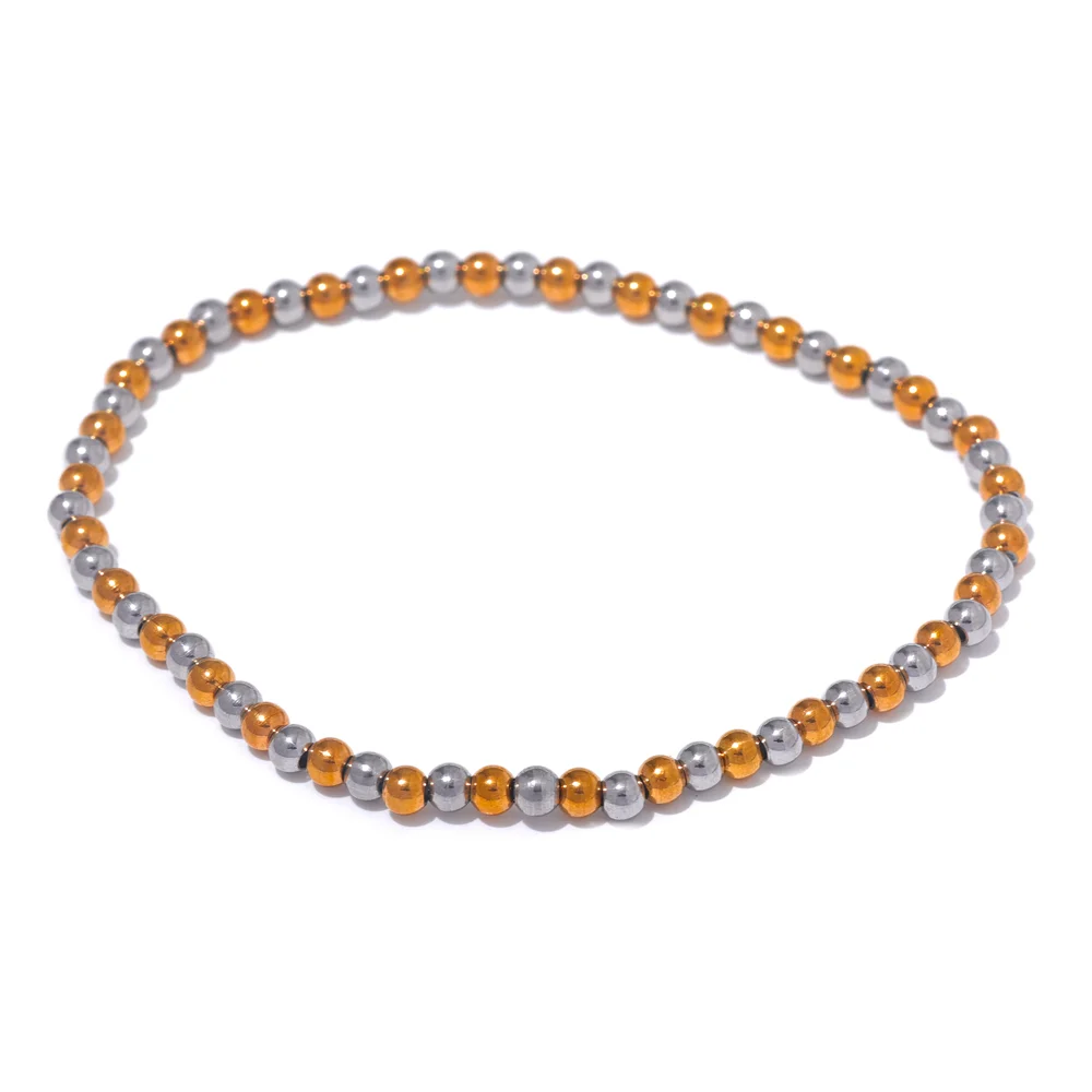 3/4/5/6 MM Stainless Steel Beads Daily Handmade Elastic Bracelet Bangle Waterproof Wrist Wholesale Gold Color Jewelry Men