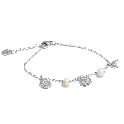Ocean Style Stainless Steel Shell Conch Dolphin Pearls Drop Charm Anklet Fashion Exquisite Jewelry Bijoux Femme