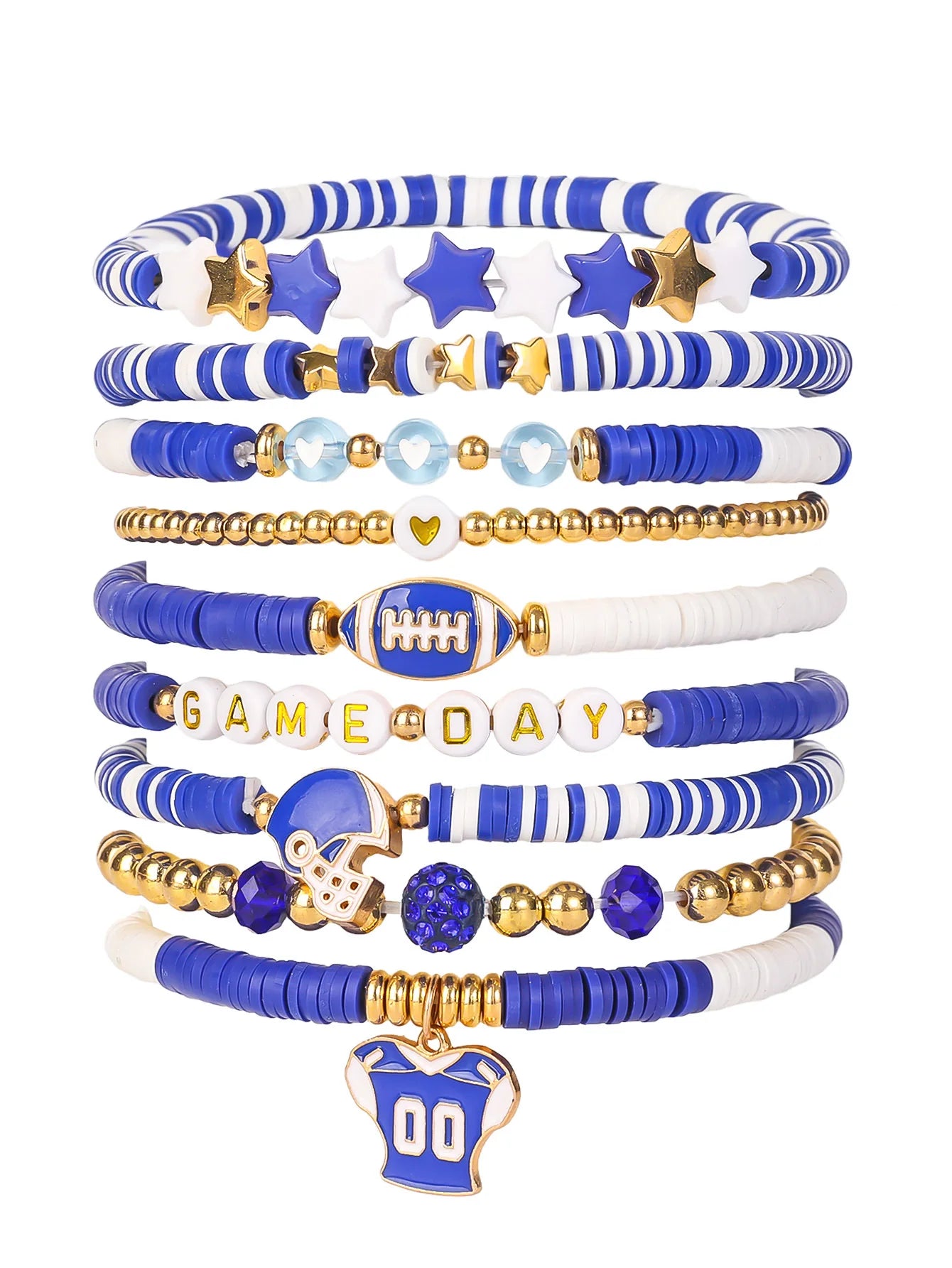 7pc/8pc/9pc Game Day Football Charm Bracelet: Stackable Sports Jewelry for Moms & Dads - Perfect for Football Fans