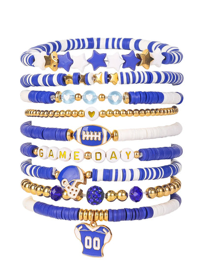 7pc/8pc/9pc Game Day Football Charm Bracelet: Stackable Sports Jewelry for Moms & Dads - Perfect for Football Fans