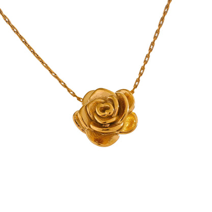 Stainless Steel Stereoscopic Flower Pendant Necklace Waterproof 18K Plated Fashion High Quality Golden Jewelry Women