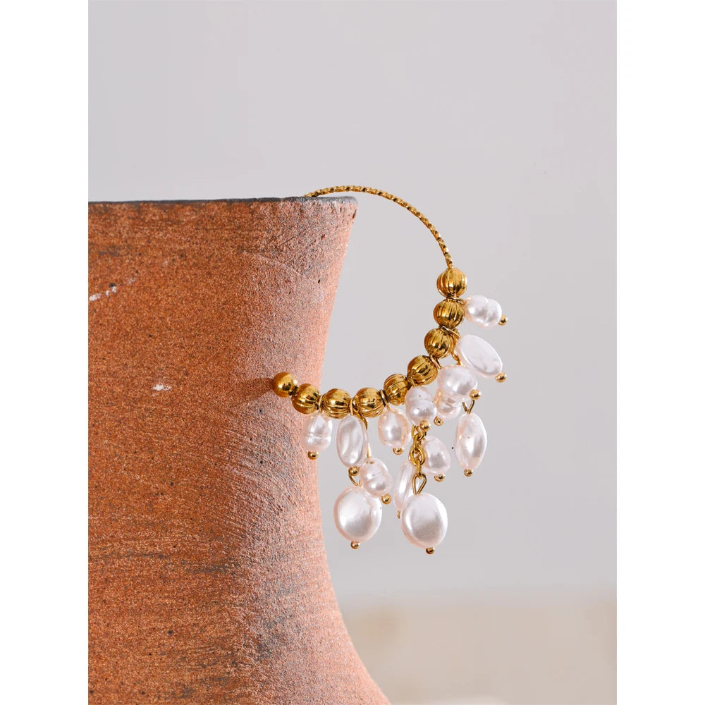 Popular Baroque Simulated Pearls Drop Handmade Earrings for Women Stainless Steel Charm Chic Elegance Handmade Jewelry