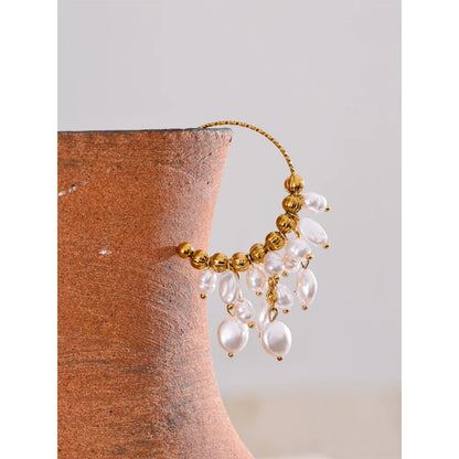 Popular Baroque Simulated Pearls Drop Handmade Earrings for Women Stainless Steel Charm Chic Elegance Handmade Jewelry