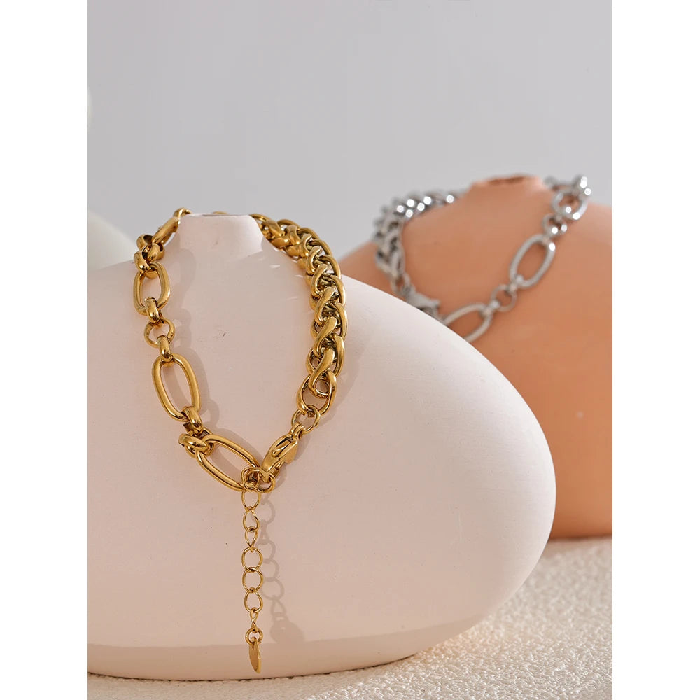 Fashion Stainless Steel Metal Chain Statement Bracelet Bangle 18K Gold Waterproof Plated Jewelry Bijoux Femme