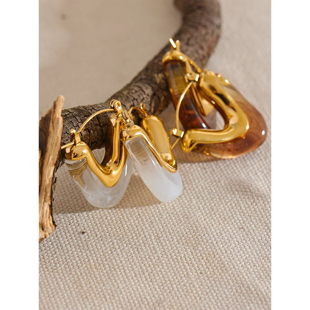 Fashion Acetic Acid Acrylic Stainless Steel V Shape Triangle Hoop Earrings for Women Temperament Charm Jewelry Gift