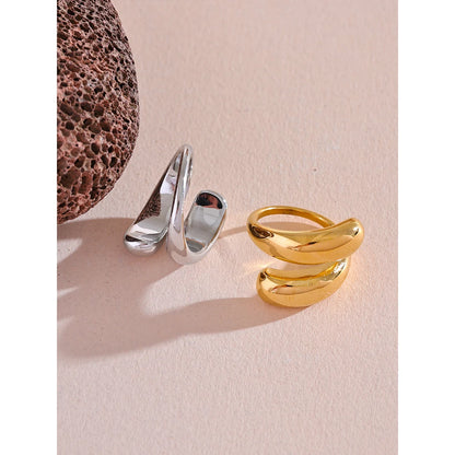 Chic Unique Stainless Steel Unusual Ring Water Resistant 18K PVD Plated Simple Sleek Metal Fashion Jewelry Bijoux Gift