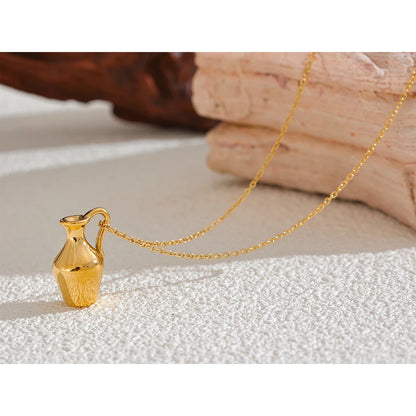 Personalized Solid Metal Vase Kettle Charm Necklace Pendant Waterproof Stainless Steel Collar Fashion Jewelry Women New