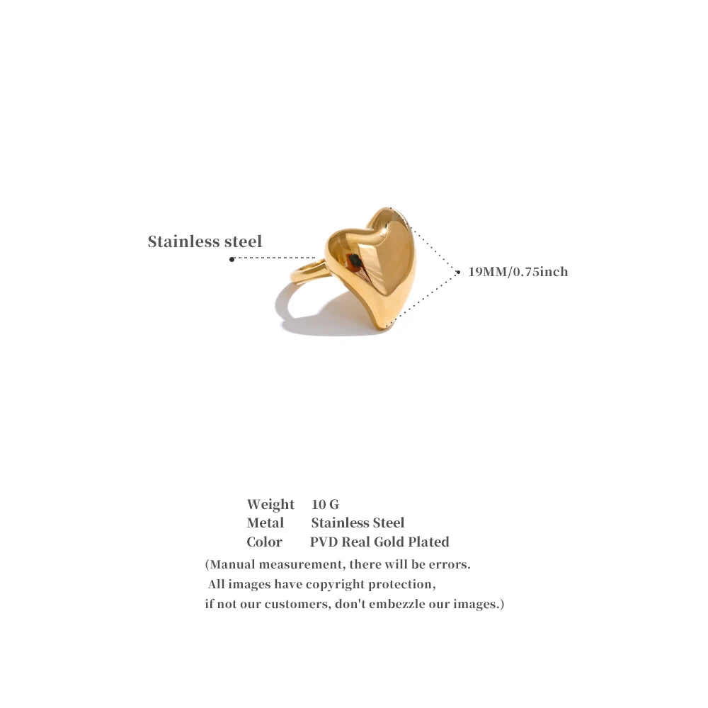 6789# PVD Plated Handmade Polished Smooth Fashion Classic Heart High Quality Finger Ring Gift for Women Exquisite Jewelry