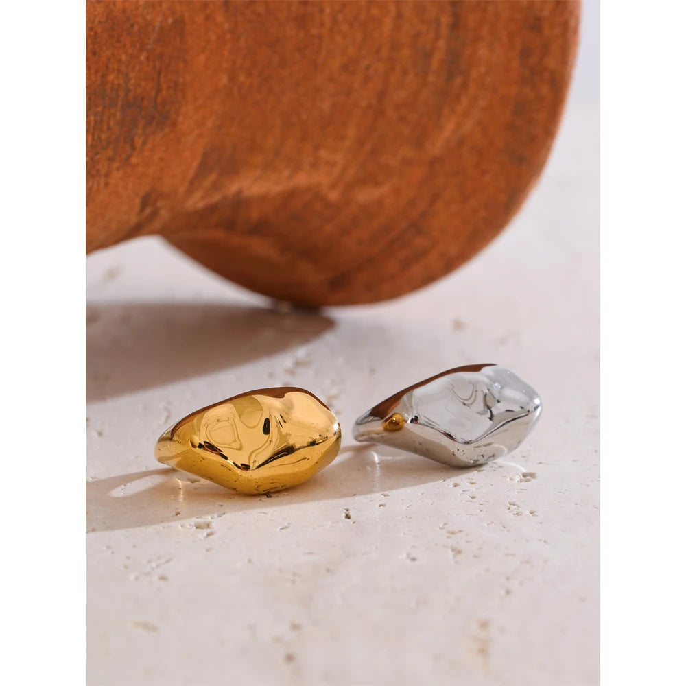 Statement Stainless Steel Metal PVD Plated Geometric Cast Finger Ring New Arrivals High Quality Texture Jewelry 2025 Gift