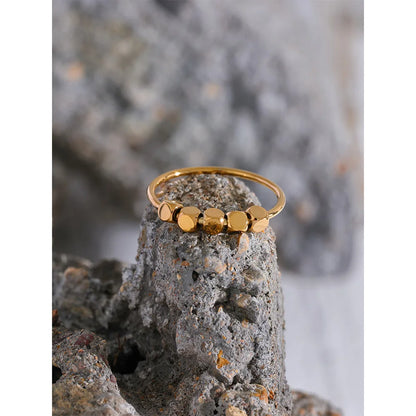 Stainless Steel Square Beads Ring Women Fashion Thin Metal Gold Silver Color Summer Rust Proof Finger Jewelry Anneaux
